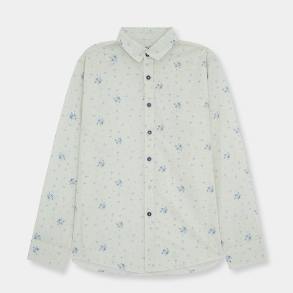 White Printed Boys Casual Shirt