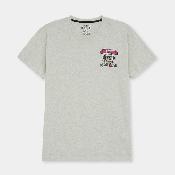 Light Grey Priinted  Boy Tee Shirt