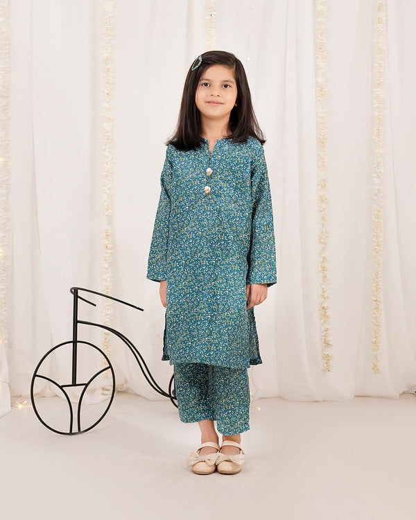 Teal Printed Girls Co-Ord Set