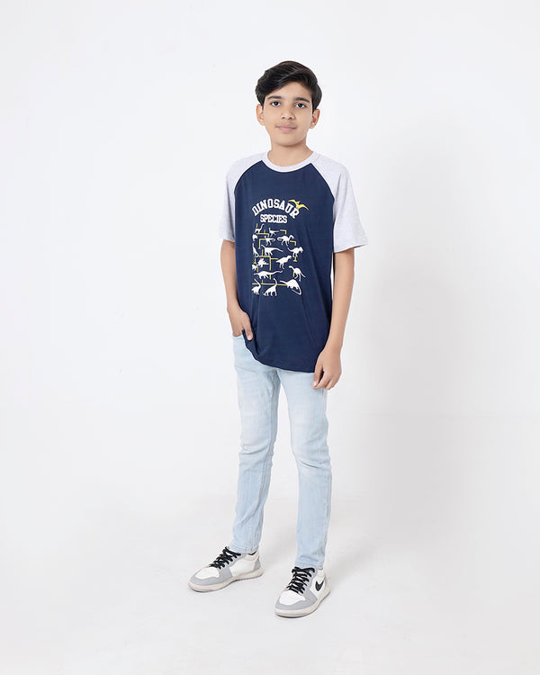 Dinosaur Printed Navy Blue Boy Tee Shirt
