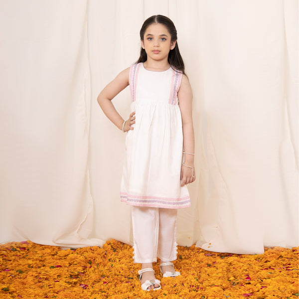 White Embriodered Frok With Trouser