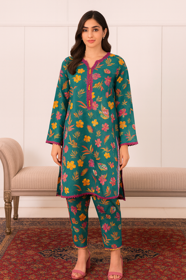 Teal Blossom 2 Pcs Suit