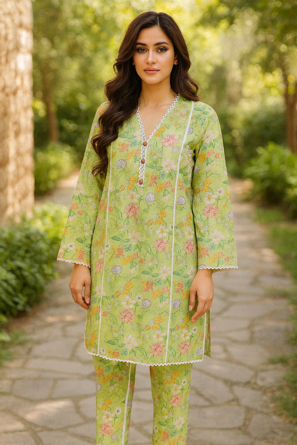 Green Petals 2 Pcs Suit