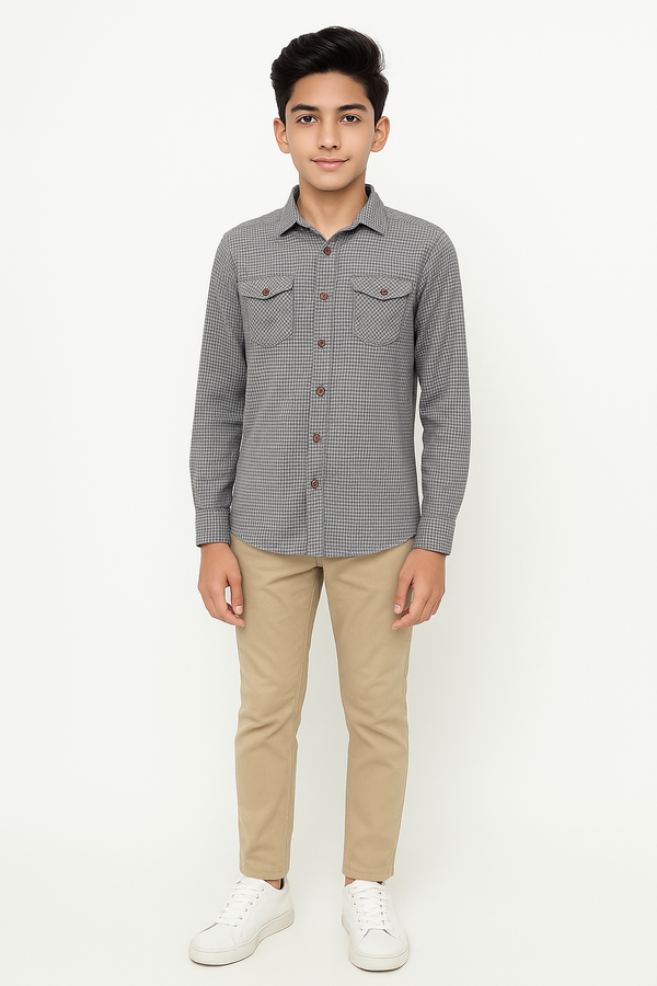 Double Pocket Grey Casual Shirt
