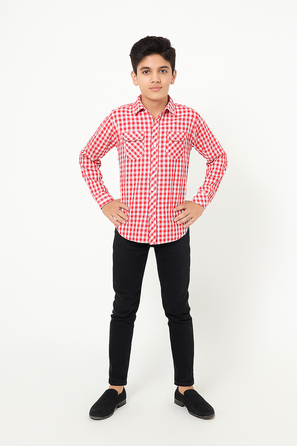 Red & White Boys Casual Shirt